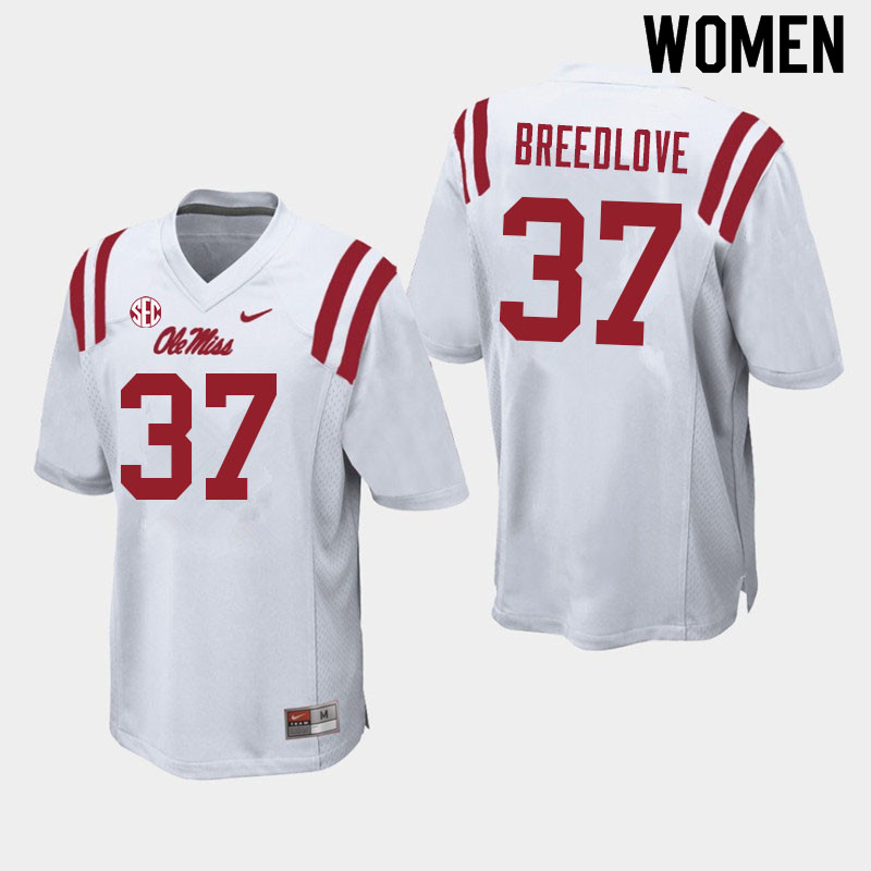 Kyndrich Breedlove Ole Miss Rebels NCAA Women's White #37 Stitched Limited College Football Jersey TQQ4258AQ